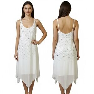 CDC Dress Size 6 White Asymmetrical Sequin Beaded Evening Luxe Statement NEW